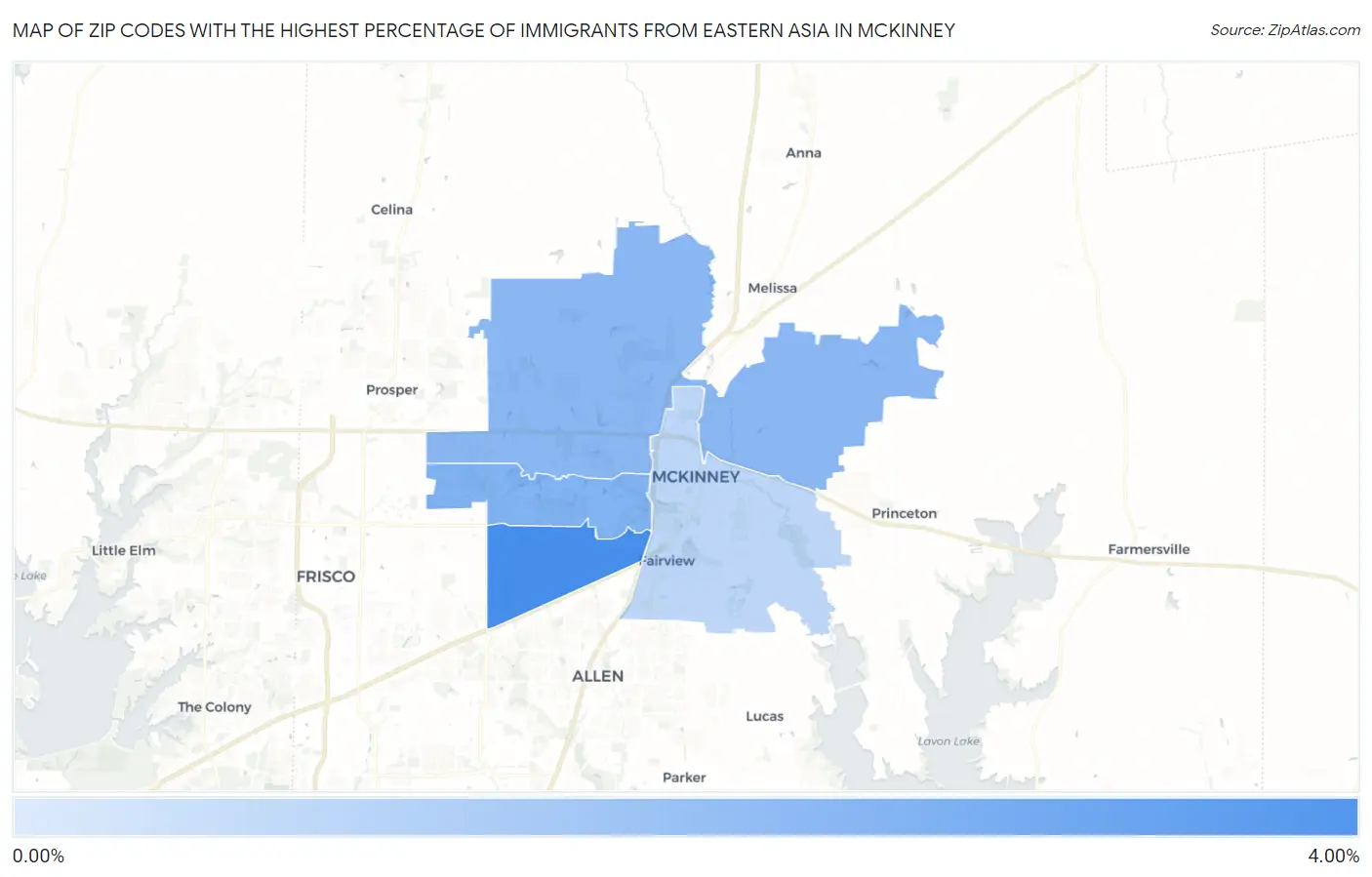 Zip Codes with the Highest Percentage of Immigrants from Eastern Asia in Mckinney Map