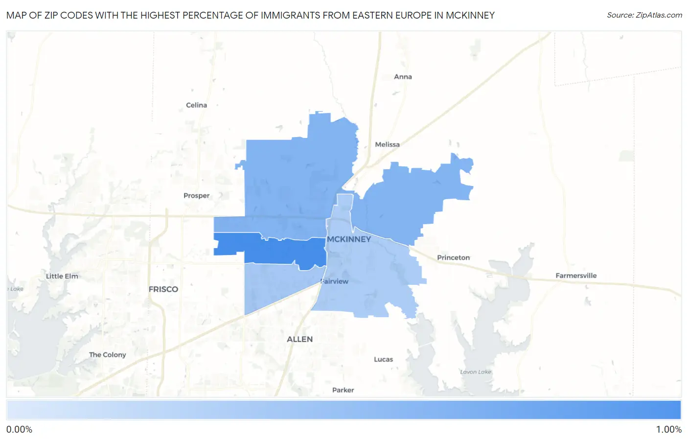 Zip Codes with the Highest Percentage of Immigrants from Eastern Europe in Mckinney Map