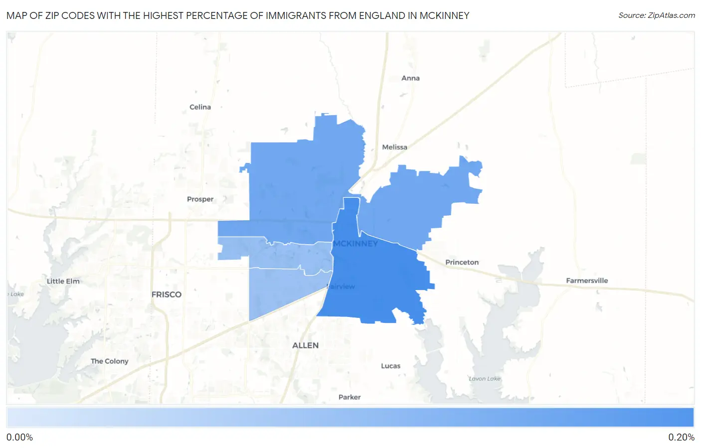 Zip Codes with the Highest Percentage of Immigrants from England in Mckinney Map