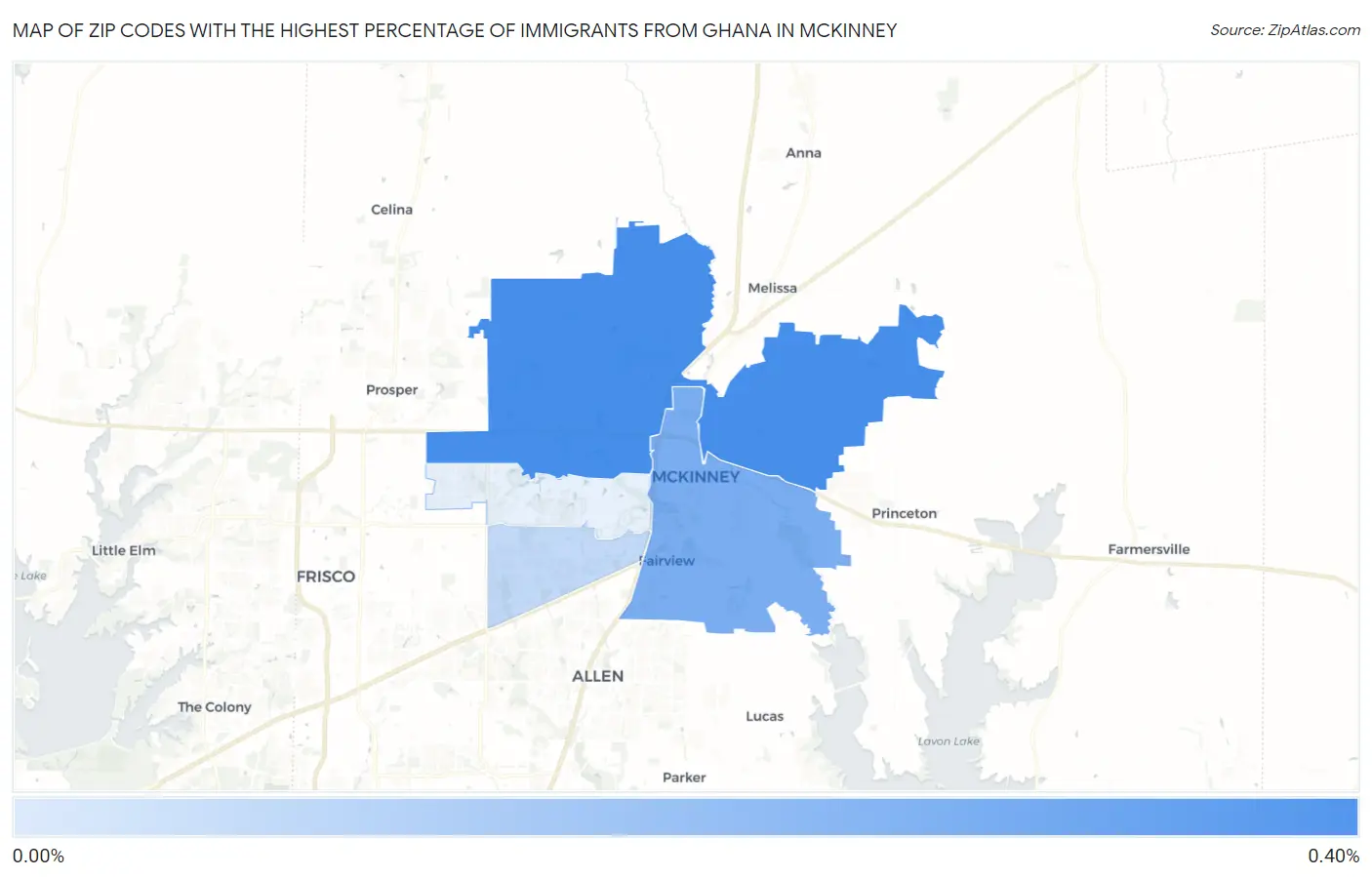 Zip Codes with the Highest Percentage of Immigrants from Ghana in Mckinney Map