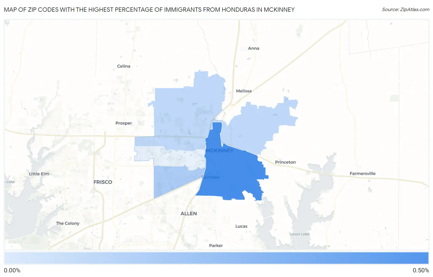 Zip Codes with the Highest Percentage of Immigrants from Honduras in Mckinney Map