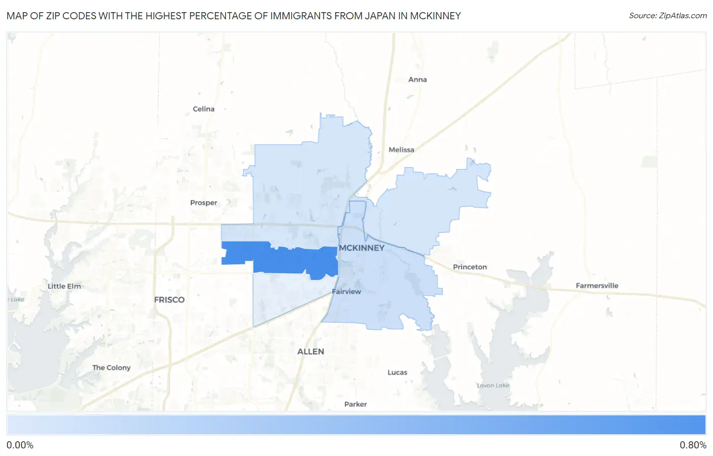 Zip Codes with the Highest Percentage of Immigrants from Japan in Mckinney Map