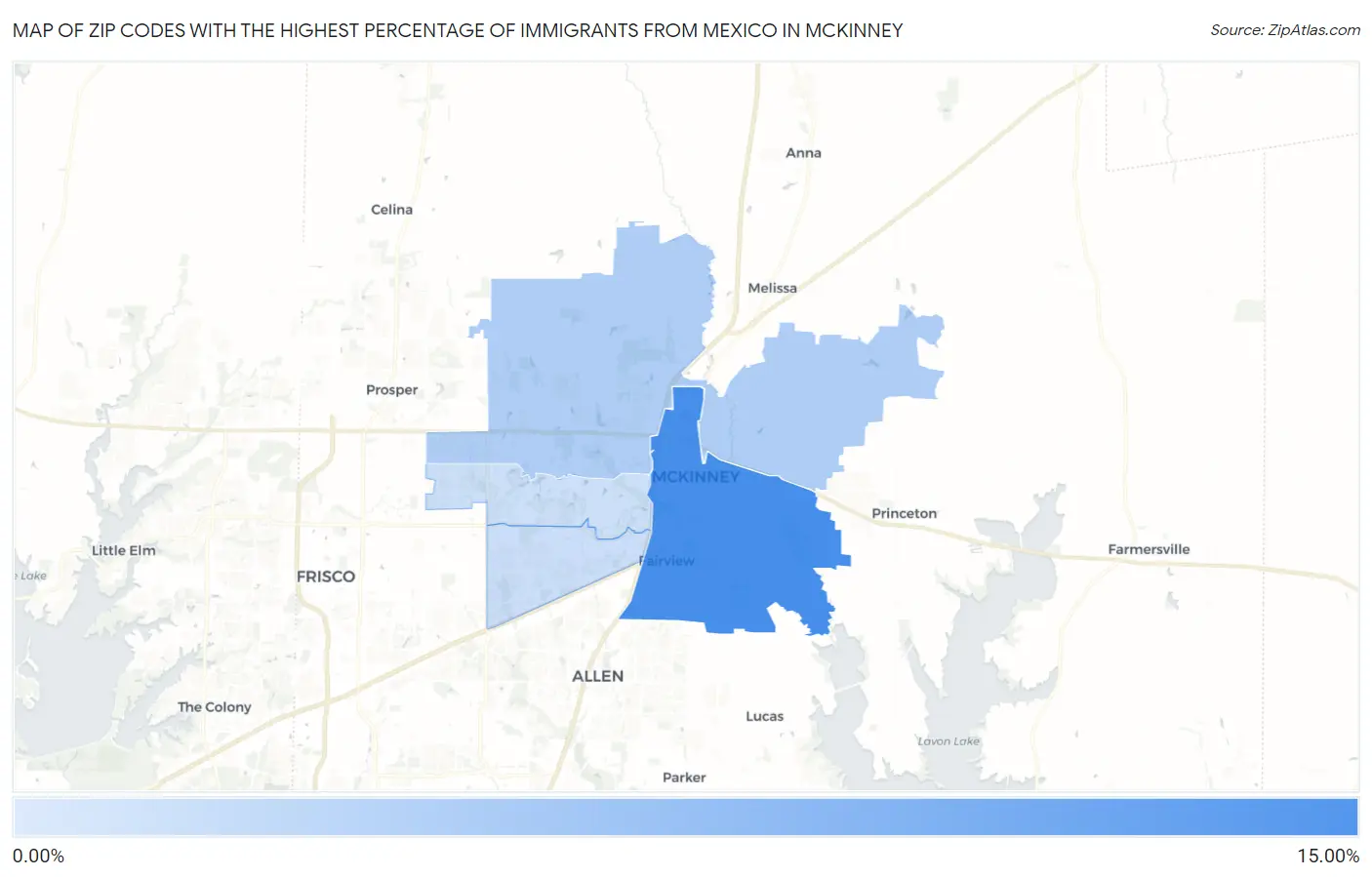 Zip Codes with the Highest Percentage of Immigrants from Mexico in Mckinney Map