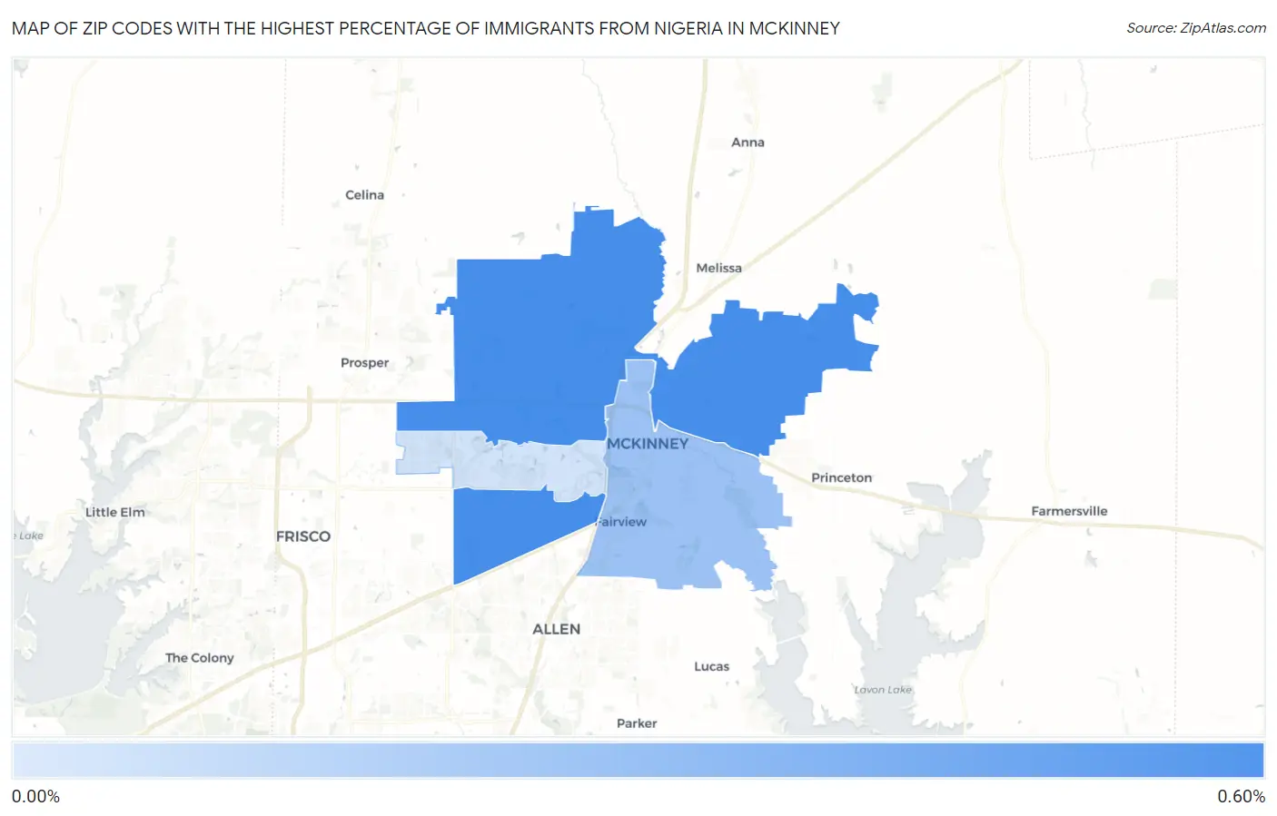 Zip Codes with the Highest Percentage of Immigrants from Nigeria in Mckinney Map