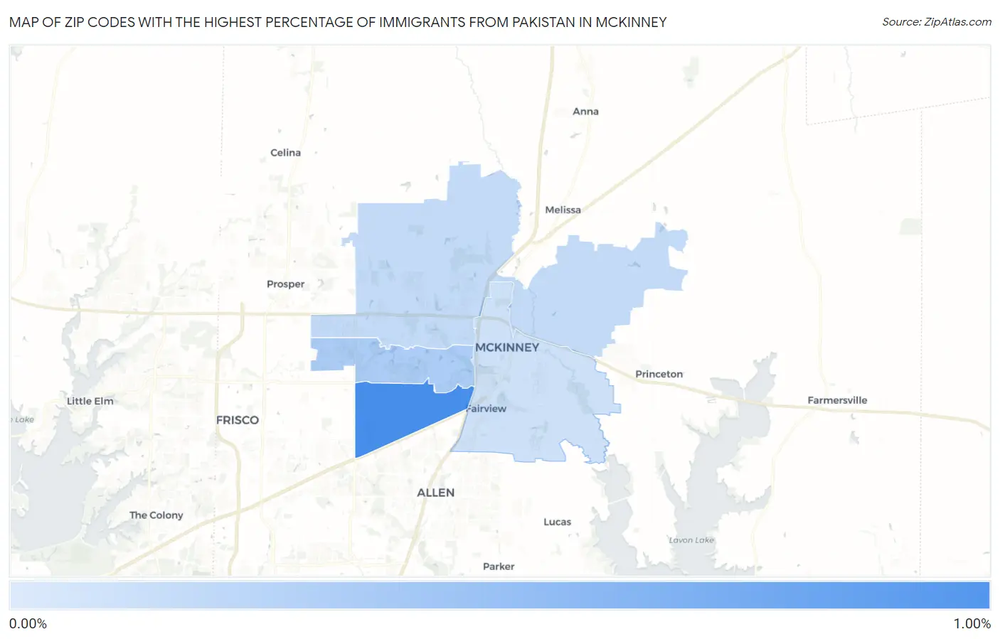 Zip Codes with the Highest Percentage of Immigrants from Pakistan in Mckinney Map