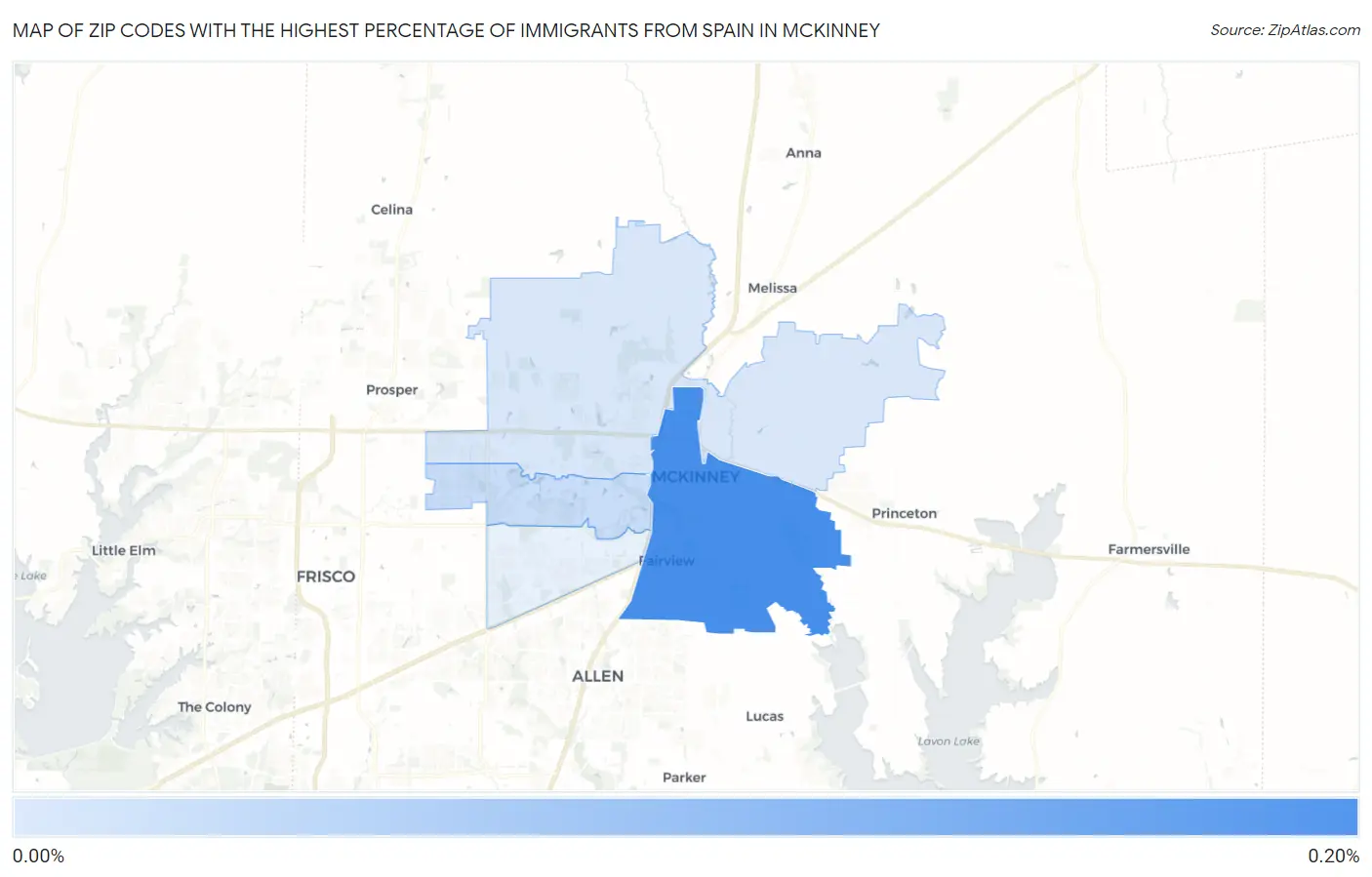 Zip Codes with the Highest Percentage of Immigrants from Spain in Mckinney Map