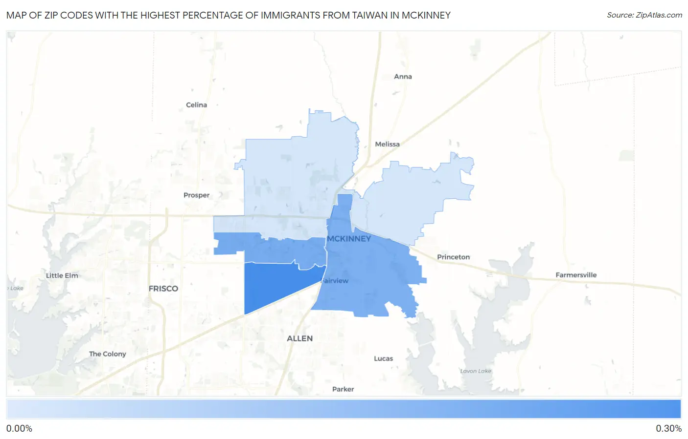 Zip Codes with the Highest Percentage of Immigrants from Taiwan in Mckinney Map