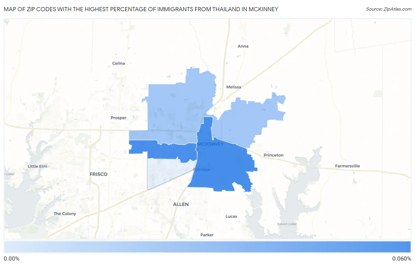 Zip Codes with the Highest Percentage of Immigrants from Thailand in Mckinney Map