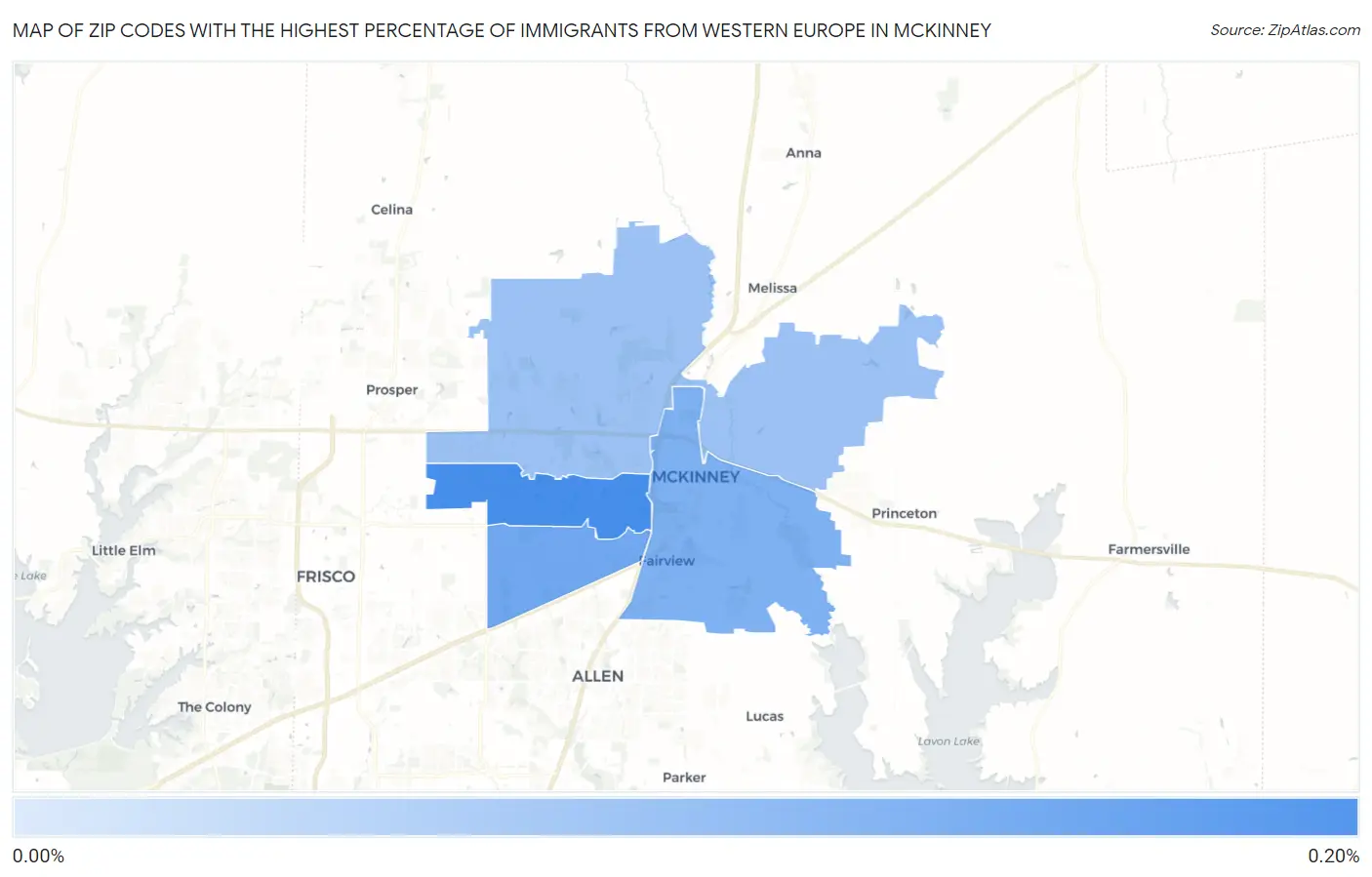 Zip Codes with the Highest Percentage of Immigrants from Western Europe in Mckinney Map