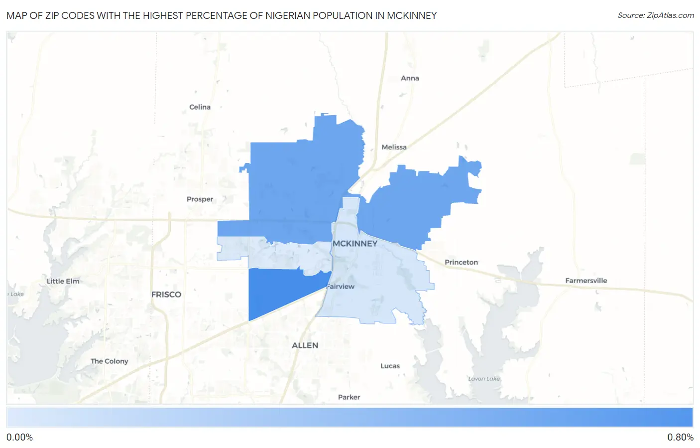 Zip Codes with the Highest Percentage of Nigerian Population in Mckinney Map