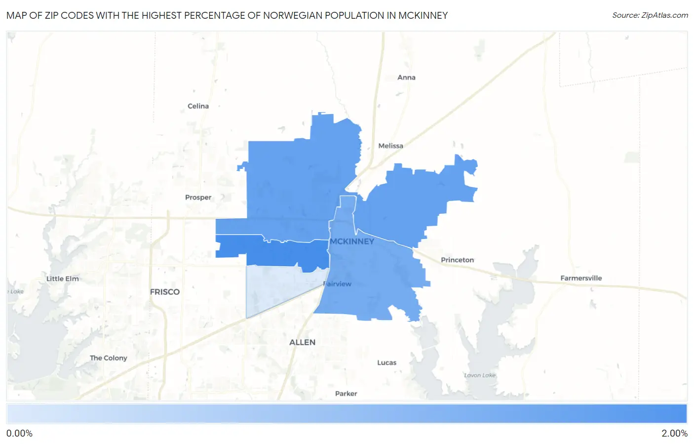 Zip Codes with the Highest Percentage of Norwegian Population in Mckinney Map