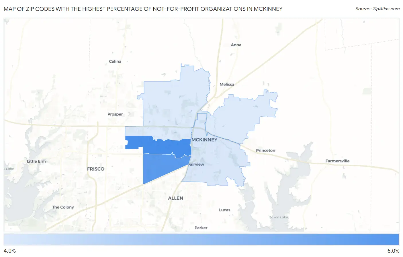 Zip Codes with the Highest Percentage of Not-for-profit Organizations in Mckinney Map