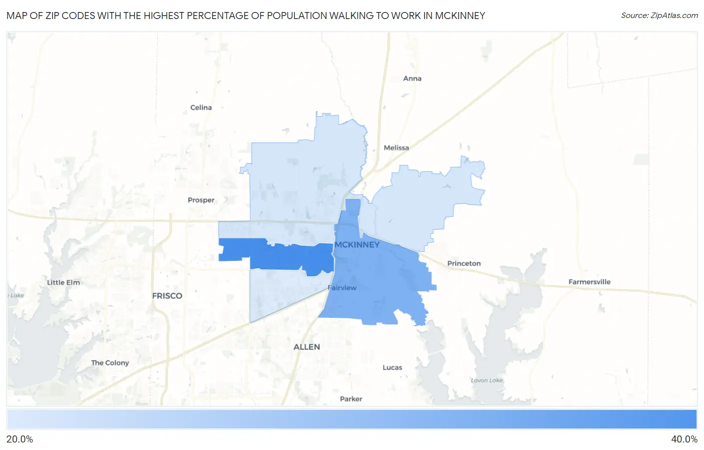 Zip Codes with the Highest Percentage of Population Walking to Work in Mckinney Map