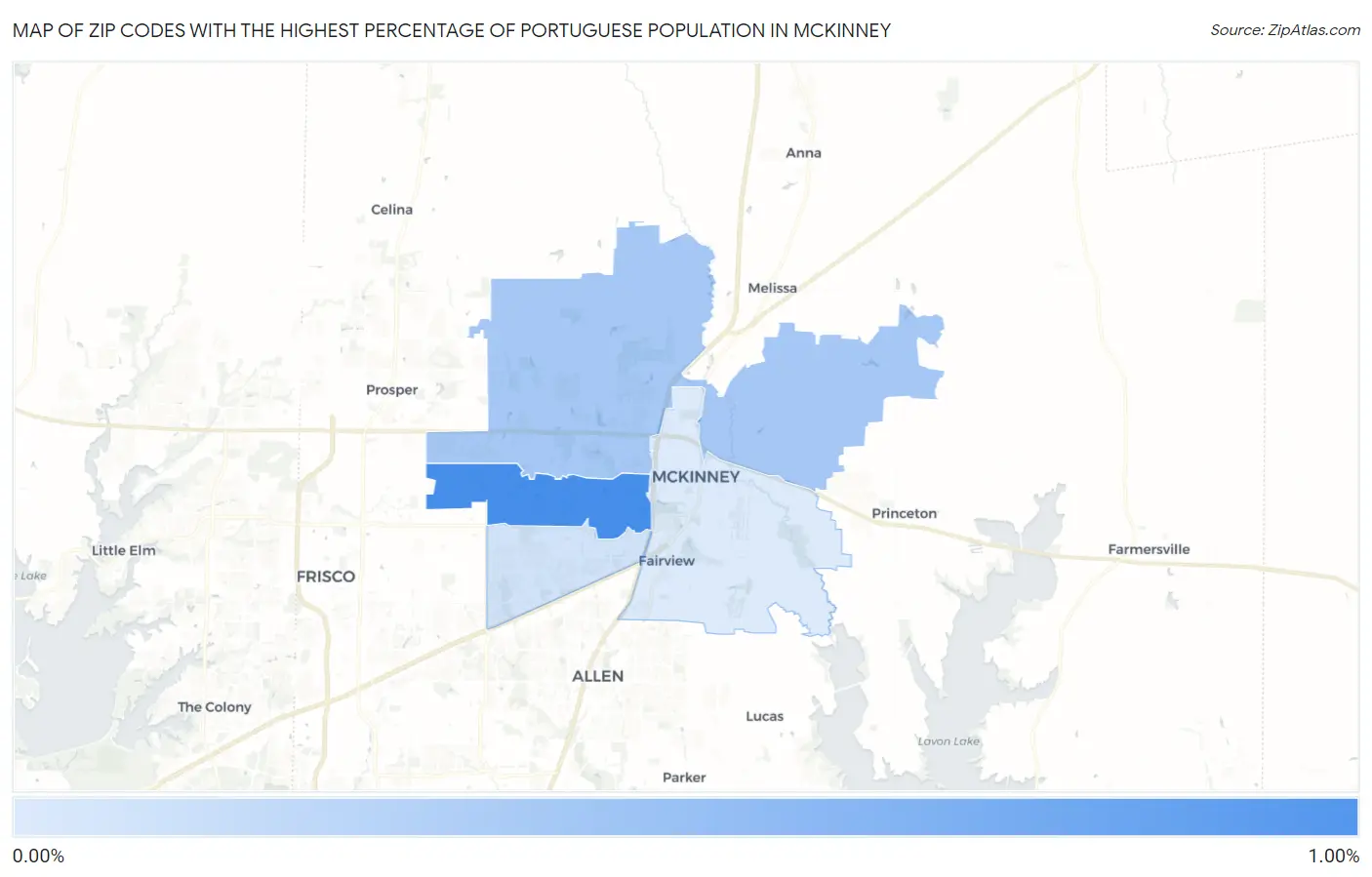 Zip Codes with the Highest Percentage of Portuguese Population in Mckinney Map