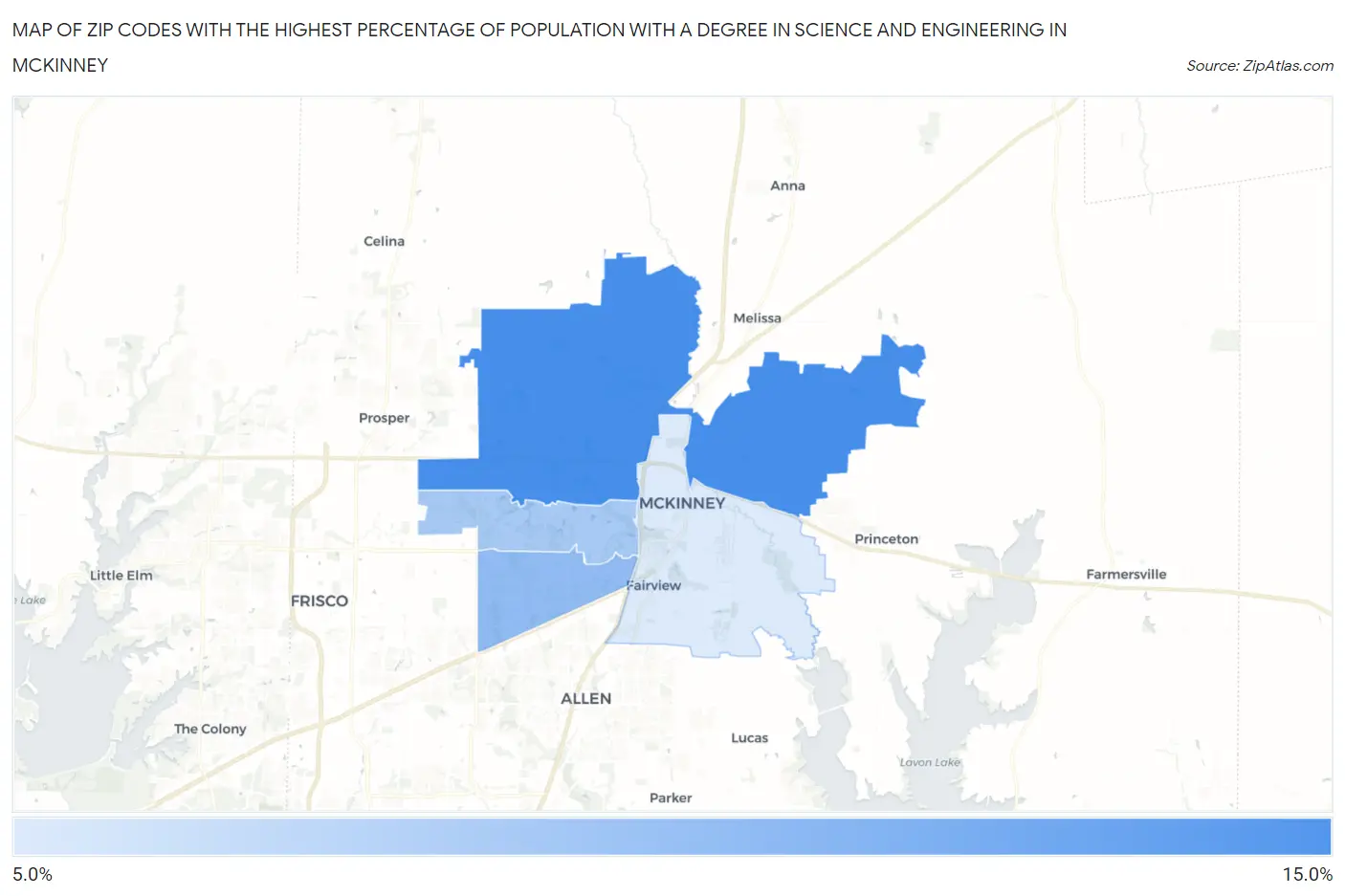 Zip Codes with the Highest Percentage of Population with a Degree in Science and Engineering in Mckinney Map