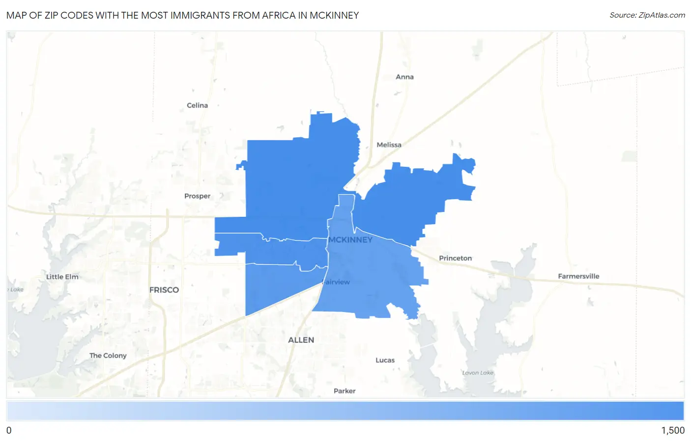 Zip Codes with the Most Immigrants from Africa in Mckinney Map