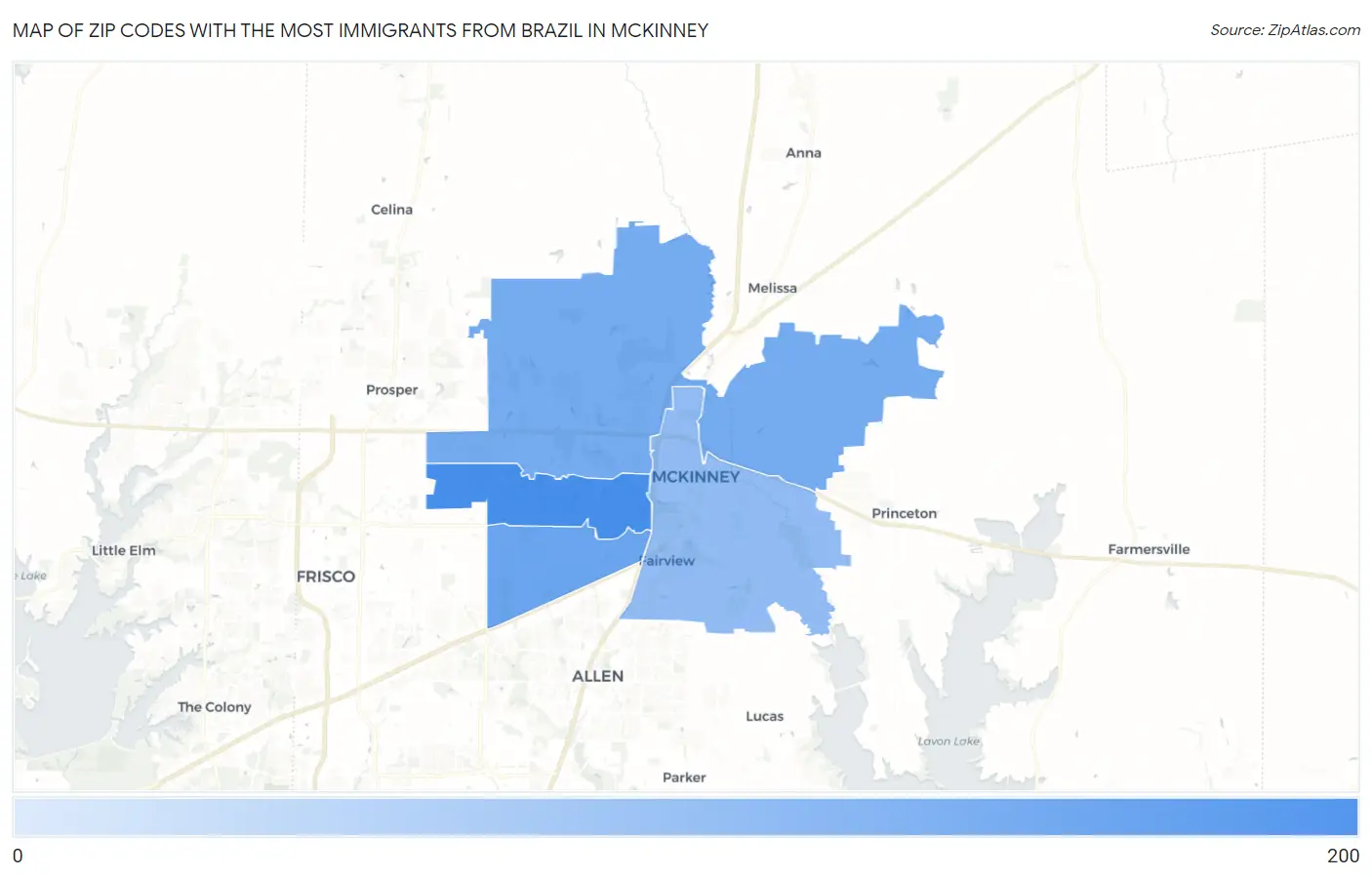 Zip Codes with the Most Immigrants from Brazil in Mckinney Map