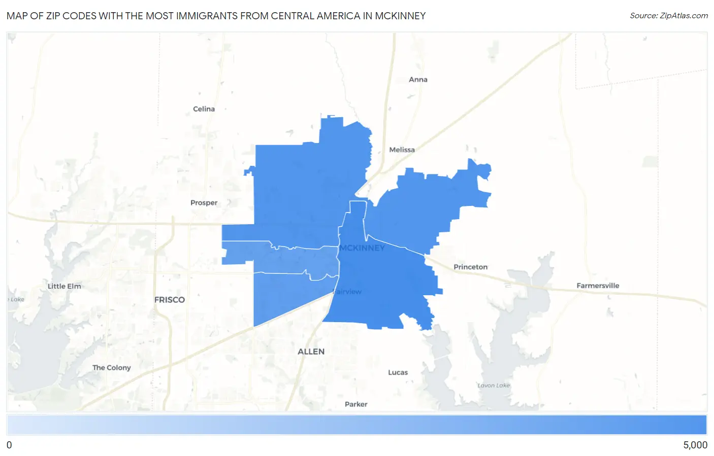 Zip Codes with the Most Immigrants from Central America in Mckinney Map