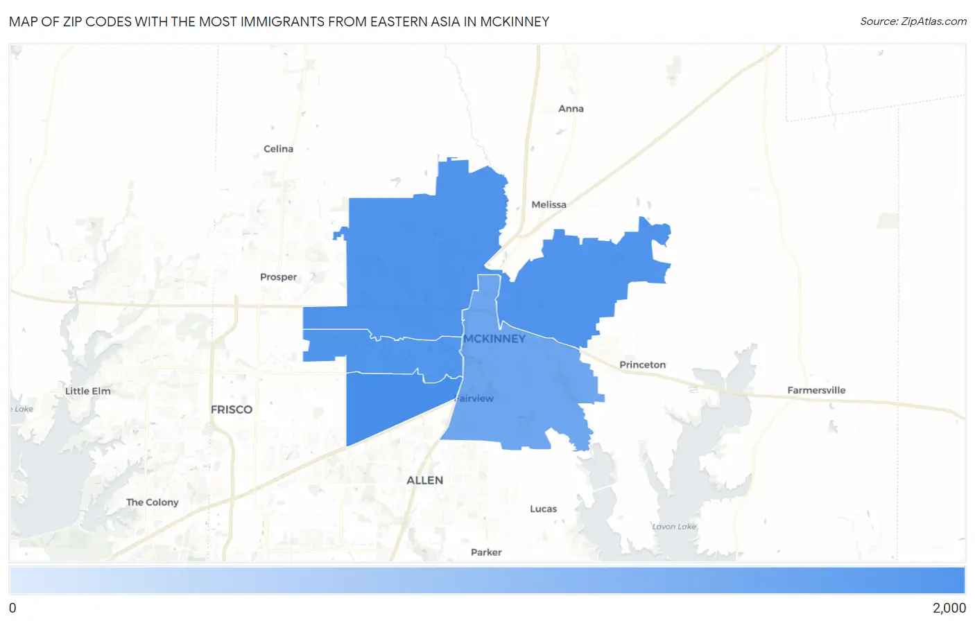 Zip Codes with the Most Immigrants from Eastern Asia in Mckinney Map