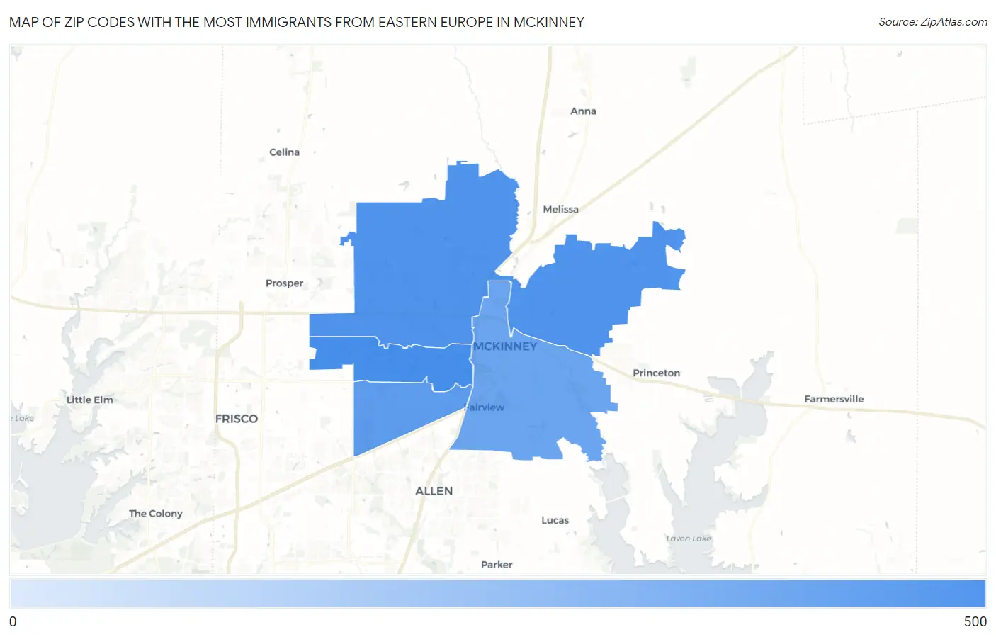 Zip Codes with the Most Immigrants from Eastern Europe in Mckinney Map