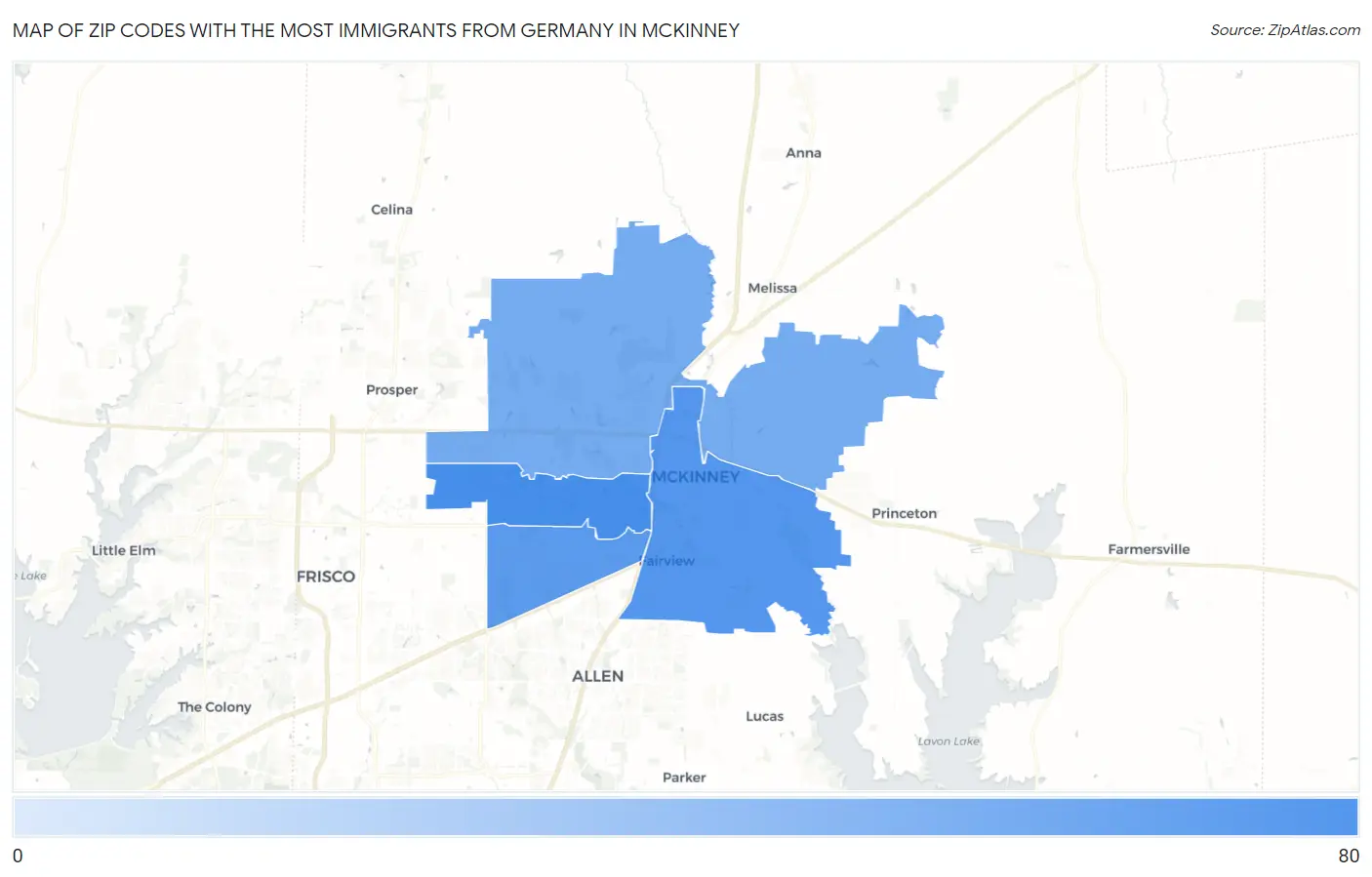Zip Codes with the Most Immigrants from Germany in Mckinney Map