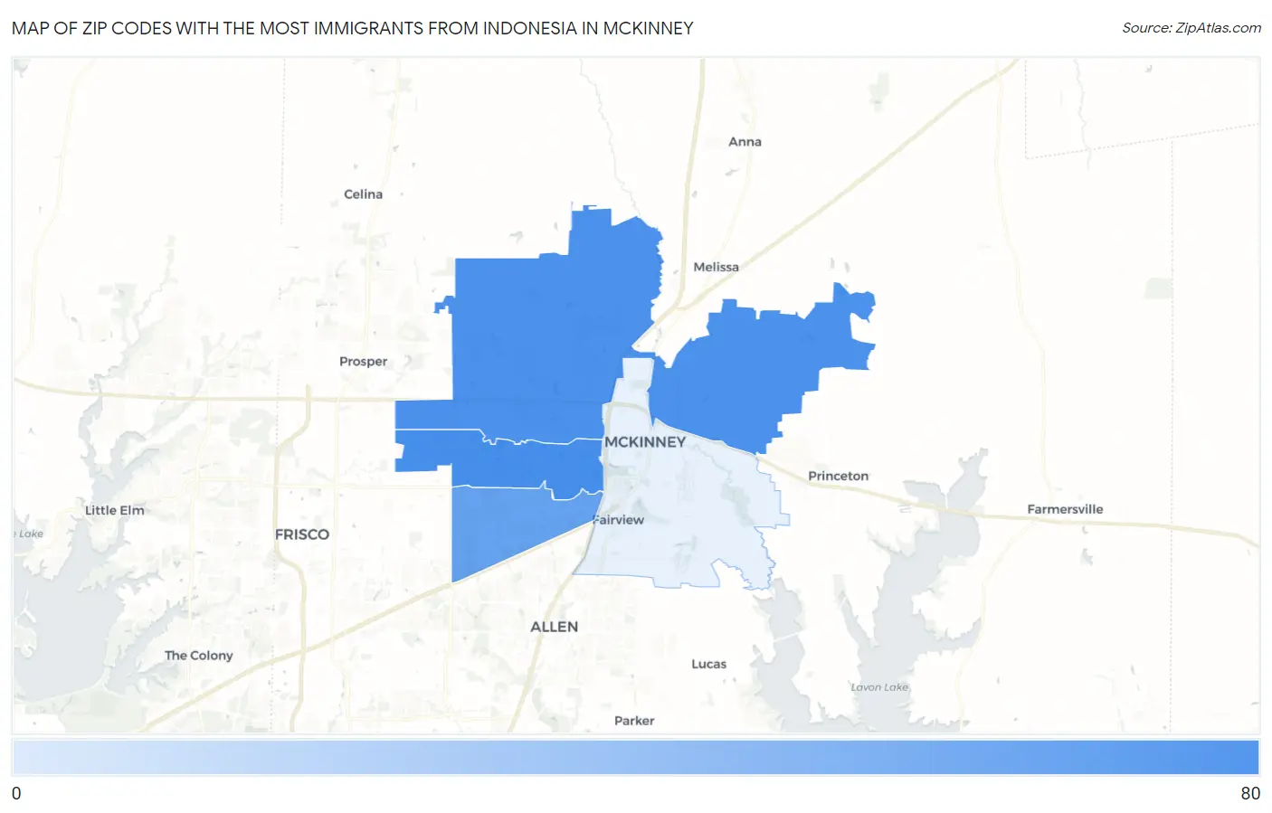 Zip Codes with the Most Immigrants from Indonesia in Mckinney Map