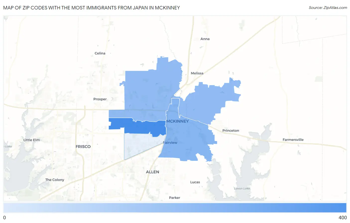 Zip Codes with the Most Immigrants from Japan in Mckinney Map