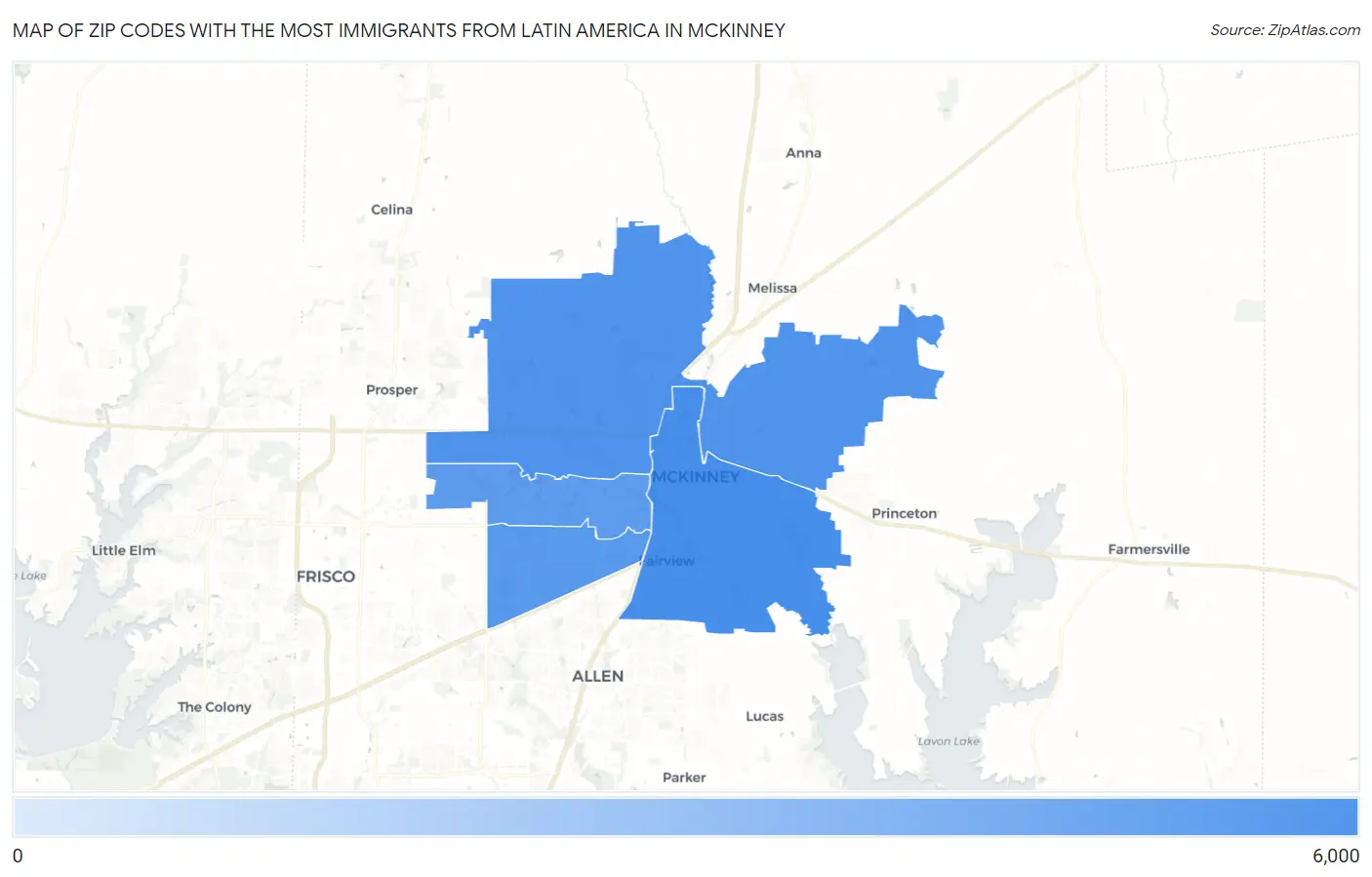 Zip Codes with the Most Immigrants from Latin America in Mckinney Map