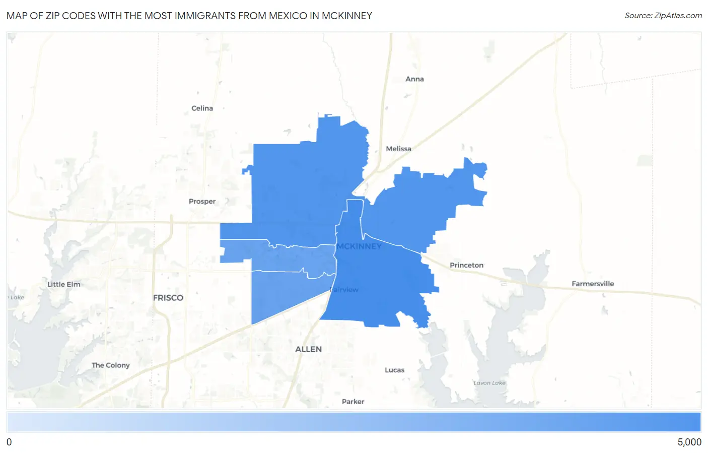Zip Codes with the Most Immigrants from Mexico in Mckinney Map