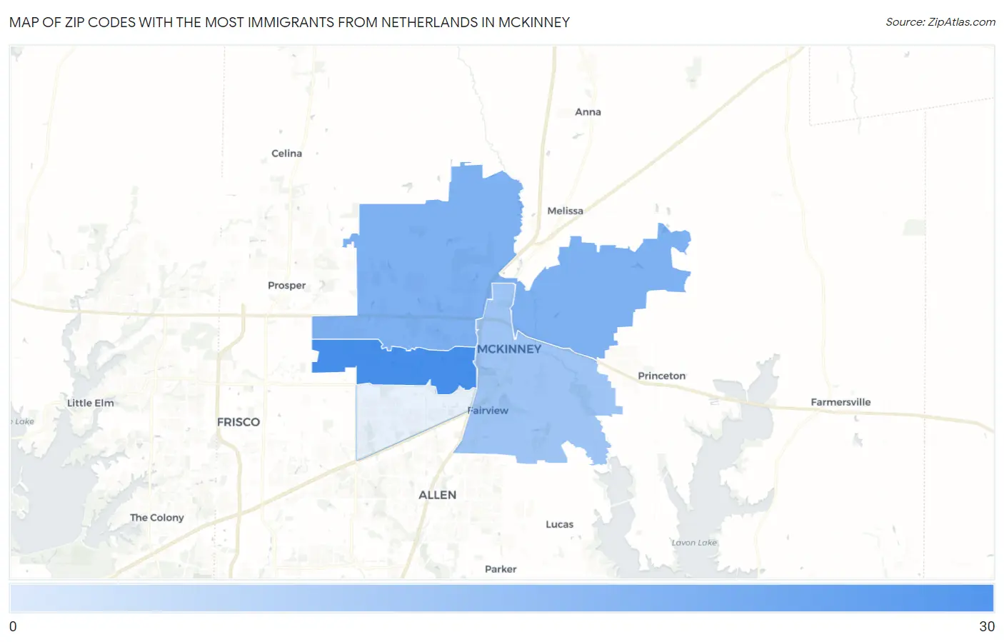 Zip Codes with the Most Immigrants from Netherlands in Mckinney Map