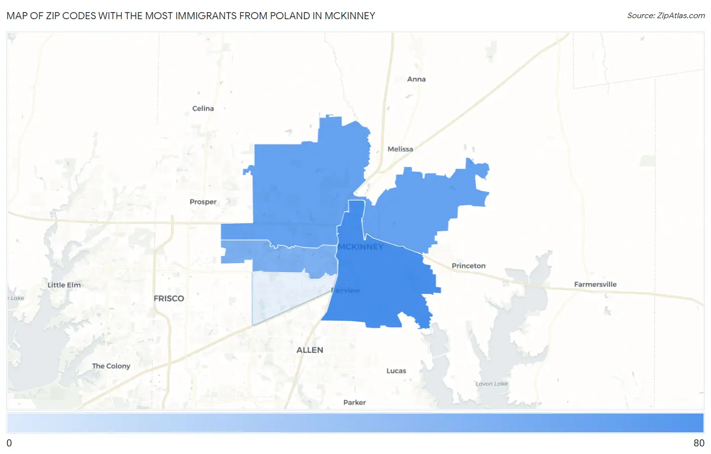 Zip Codes with the Most Immigrants from Poland in Mckinney Map
