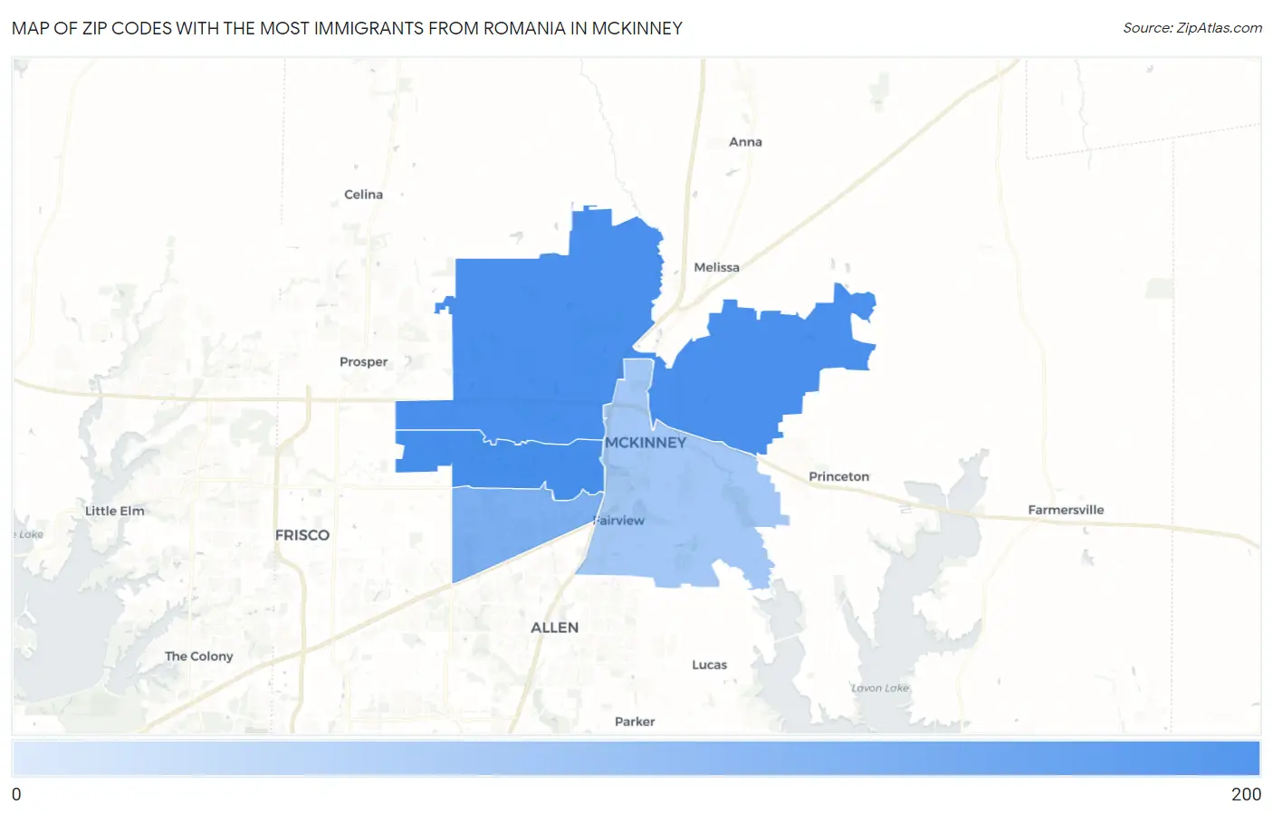 Zip Codes with the Most Immigrants from Romania in Mckinney Map