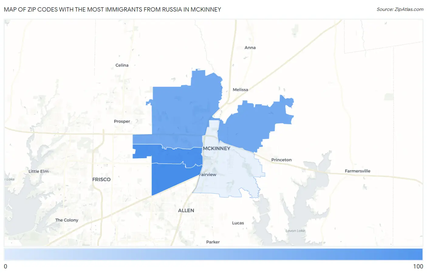 Zip Codes with the Most Immigrants from Russia in Mckinney Map