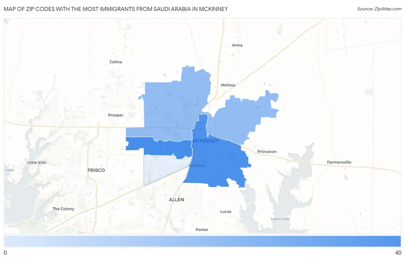 Zip Codes with the Most Immigrants from Saudi Arabia in Mckinney Map