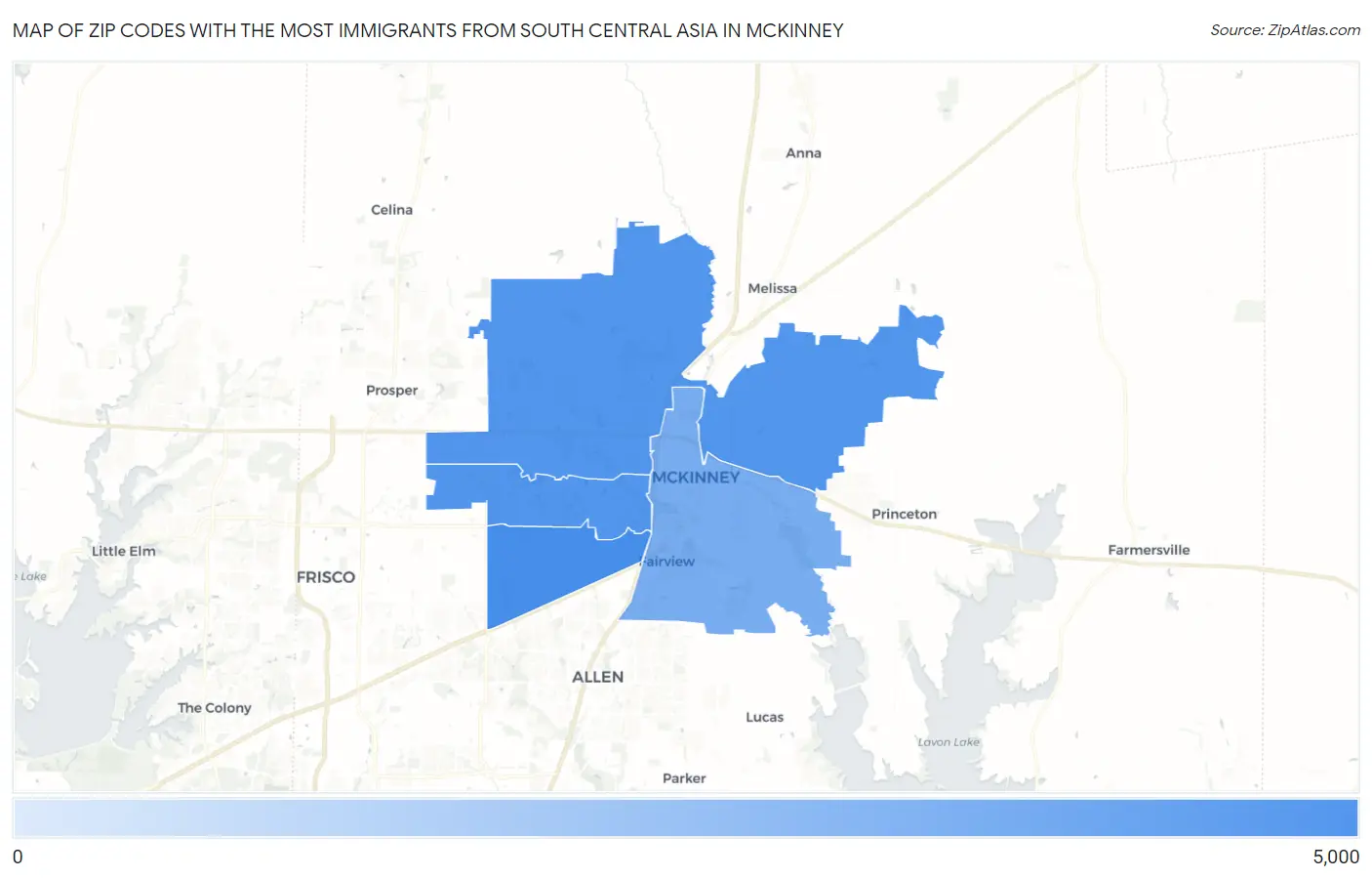 Zip Codes with the Most Immigrants from South Central Asia in Mckinney Map