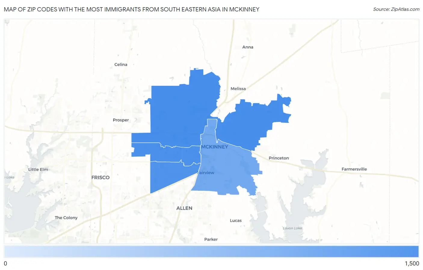 Zip Codes with the Most Immigrants from South Eastern Asia in Mckinney Map