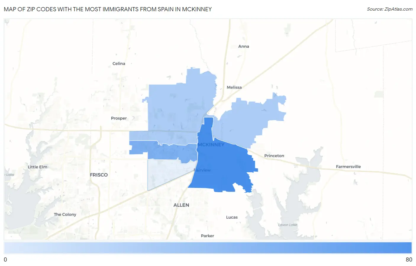 Zip Codes with the Most Immigrants from Spain in Mckinney Map
