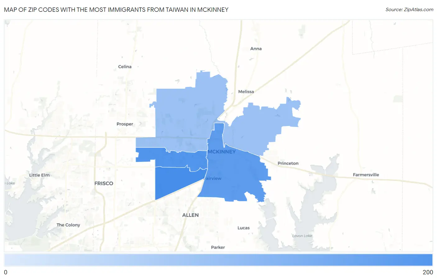 Zip Codes with the Most Immigrants from Taiwan in Mckinney Map