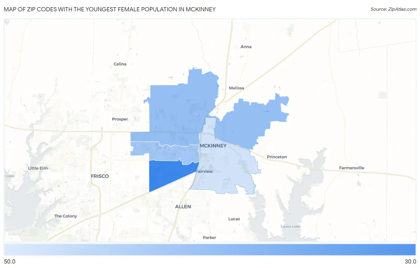 Zip Codes with the Youngest Female Population in Mckinney Map