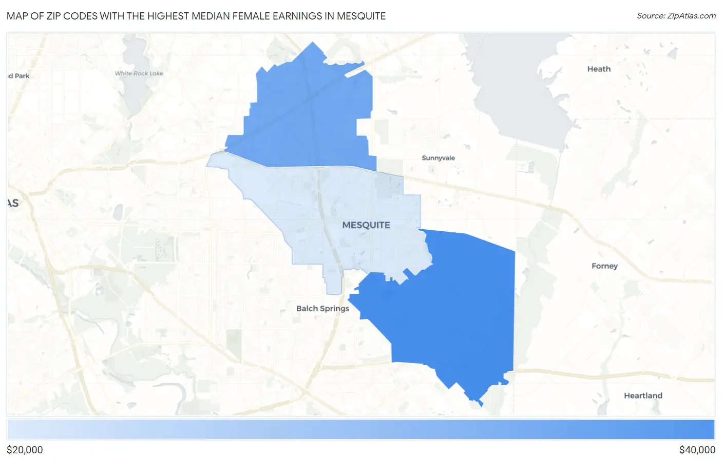Zip Codes with the Highest Median Female Earnings in Mesquite Map