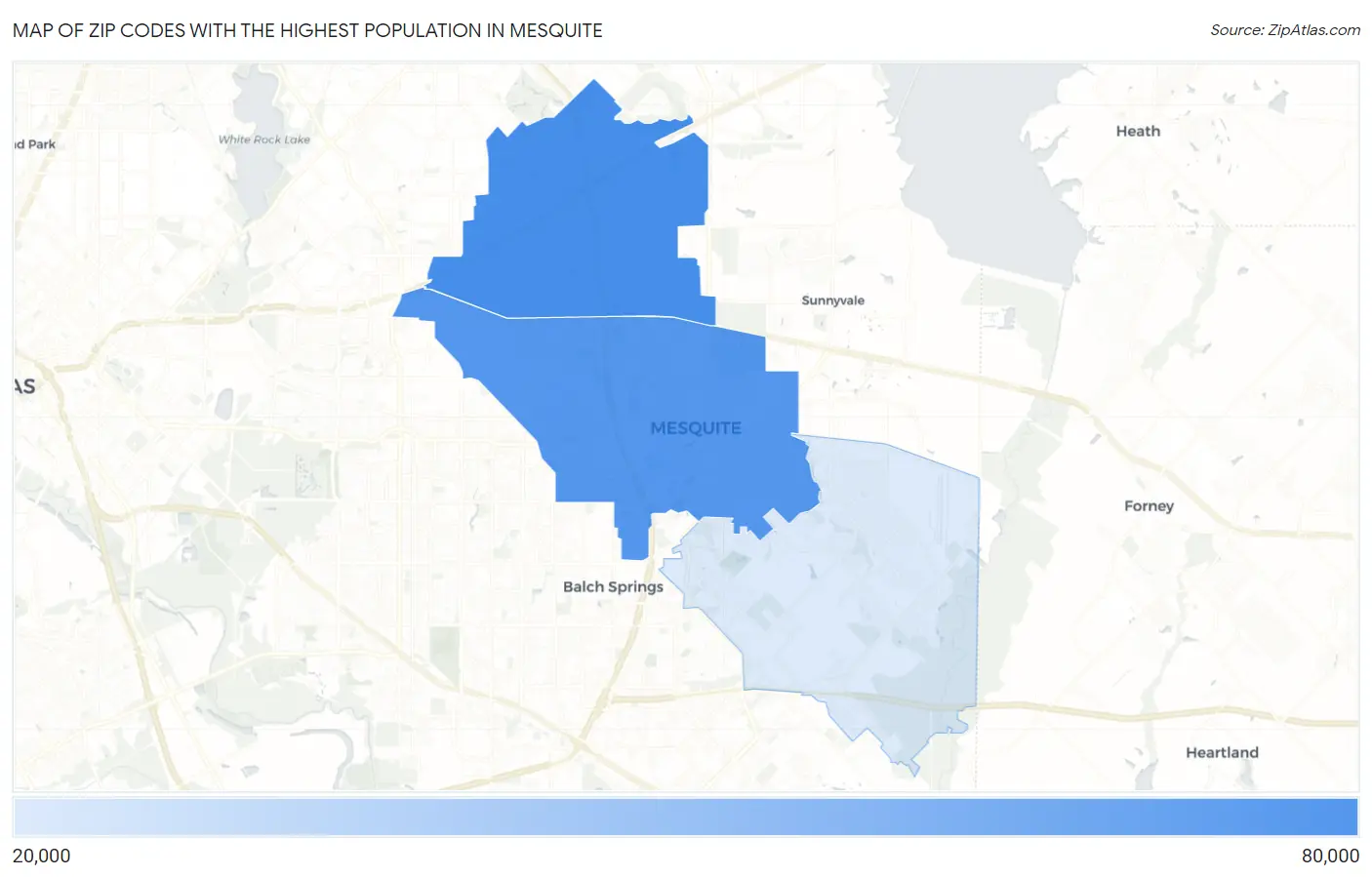 Zip Codes with the Highest Population in Mesquite Map