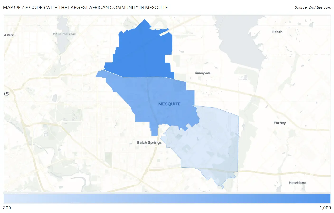 Zip Codes with the Largest African Community in Mesquite Map