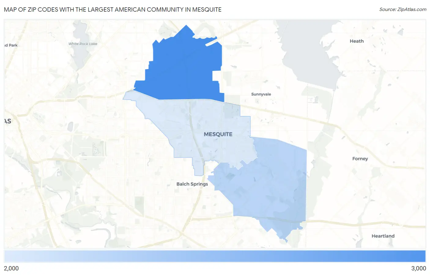 Zip Codes with the Largest American Community in Mesquite Map
