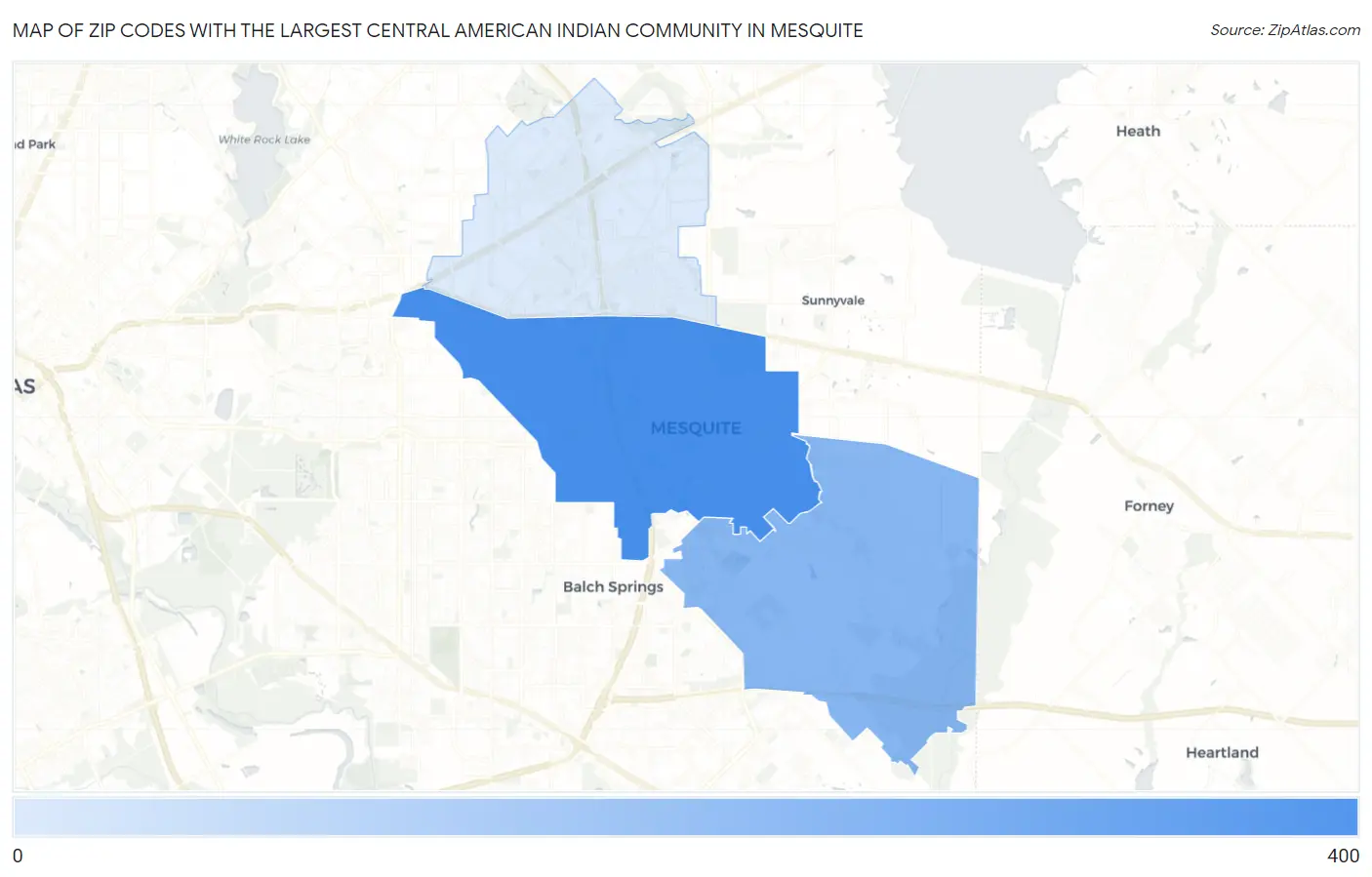 Zip Codes with the Largest Central American Indian Community in Mesquite Map