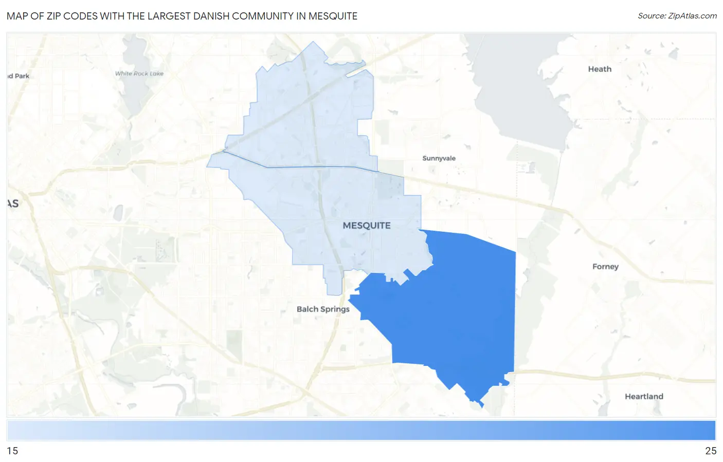 Zip Codes with the Largest Danish Community in Mesquite Map
