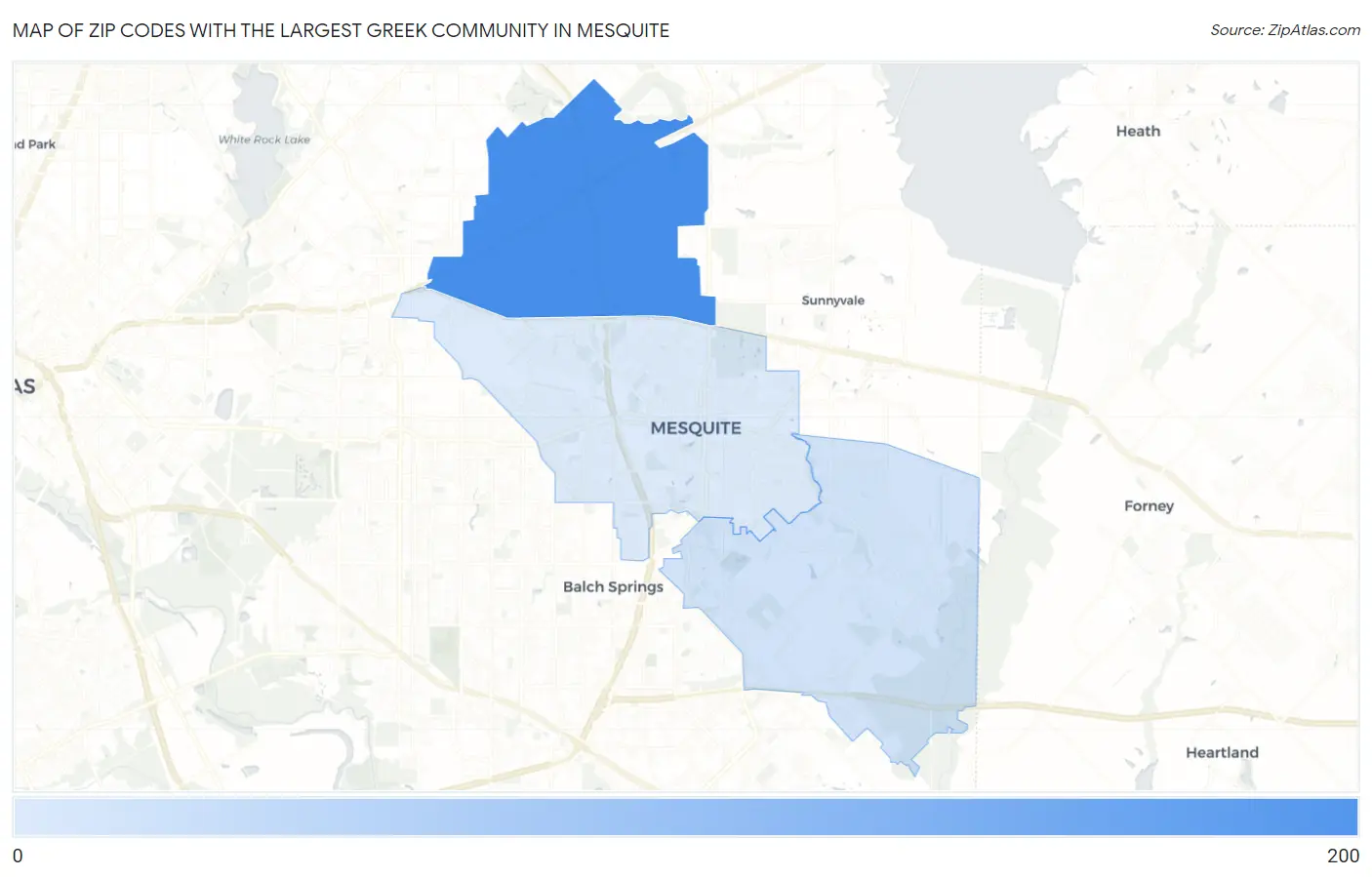 Zip Codes with the Largest Greek Community in Mesquite Map