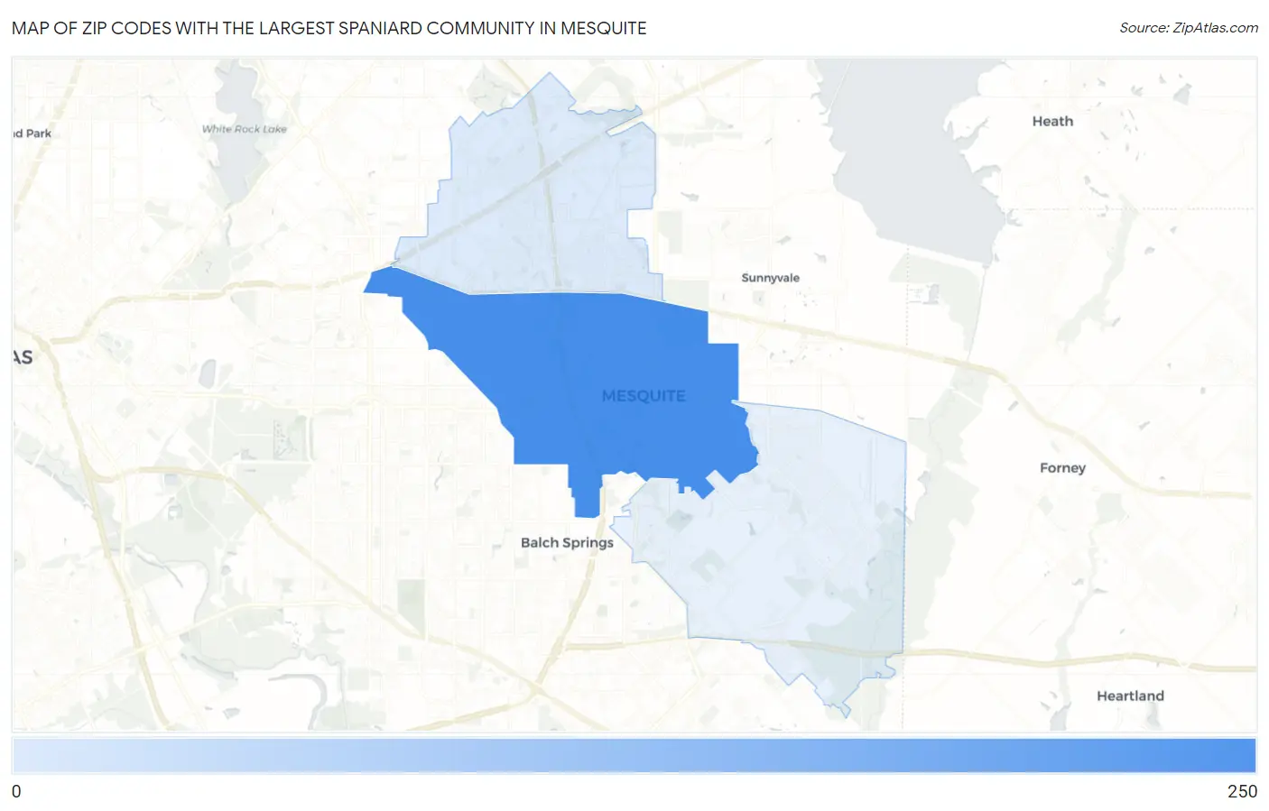 Zip Codes with the Largest Spaniard Community in Mesquite Map