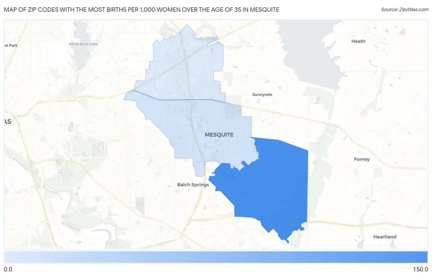 Zip Codes with the Most Births per 1,000 Women Over the Age of 35 in Mesquite Map