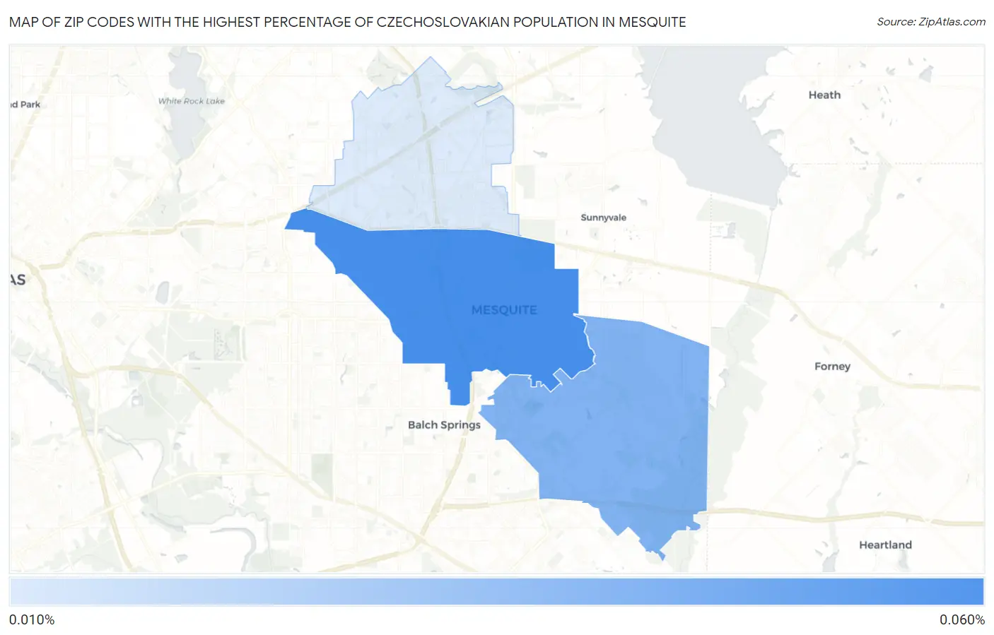 Zip Codes with the Highest Percentage of Czechoslovakian Population in Mesquite Map