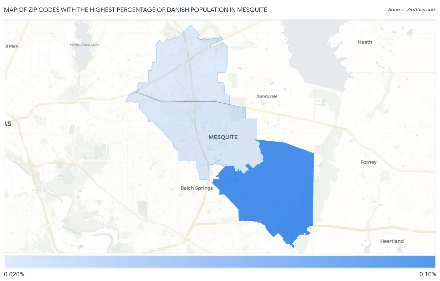 Zip Codes with the Highest Percentage of Danish Population in Mesquite Map